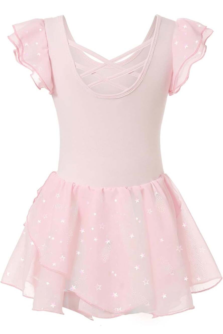Phineein Girls Ballet Leotard with Skirt Pink Sparkle Star Tutu Dress 4-6